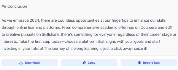 report bug of AI Blog Writer interface ( screenshot )