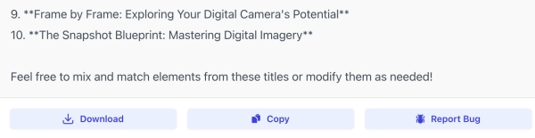 report bug of AI Book Title Generator interface ( screenshot )