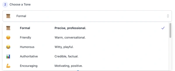 style list of AI Paragraph Writer Generator interface ( screenshot )