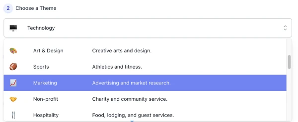 Theme Style list of AI Team Name Generator (screenshot)