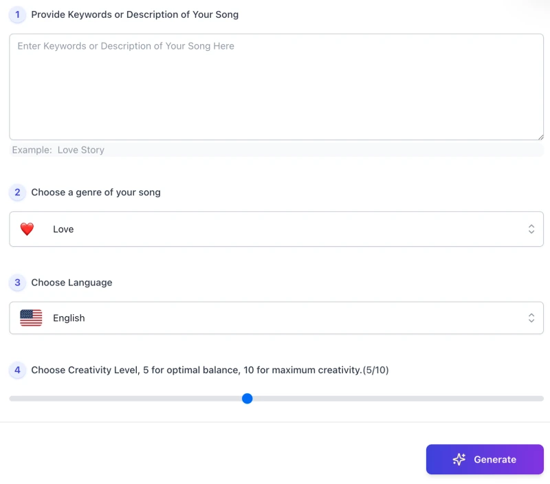 screenshot of AI Song Name Generator interface
