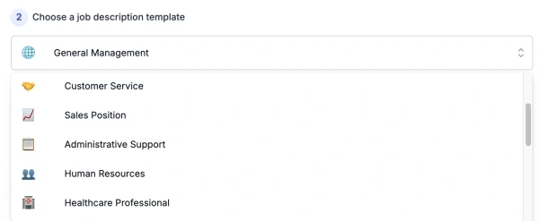 template list of AI Job Description Generator interface