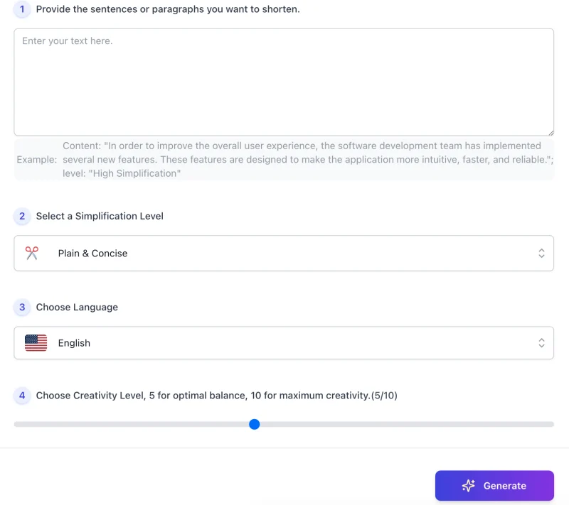 screenshot of AI Sentence Shortener interface