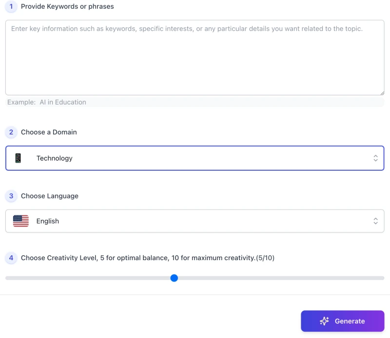 screenshot of ai topics generator interface