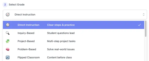 style list of AI Lesson Planner interface