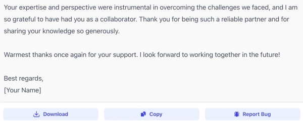 report bug of ai thank you note generator interface ( screenshot )