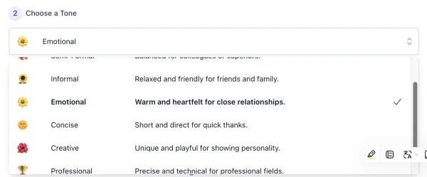 style list of ai thank you note generator ( screenshot )