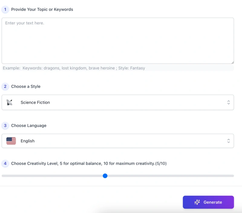 screenshot of AI Book Ideas Generator interface