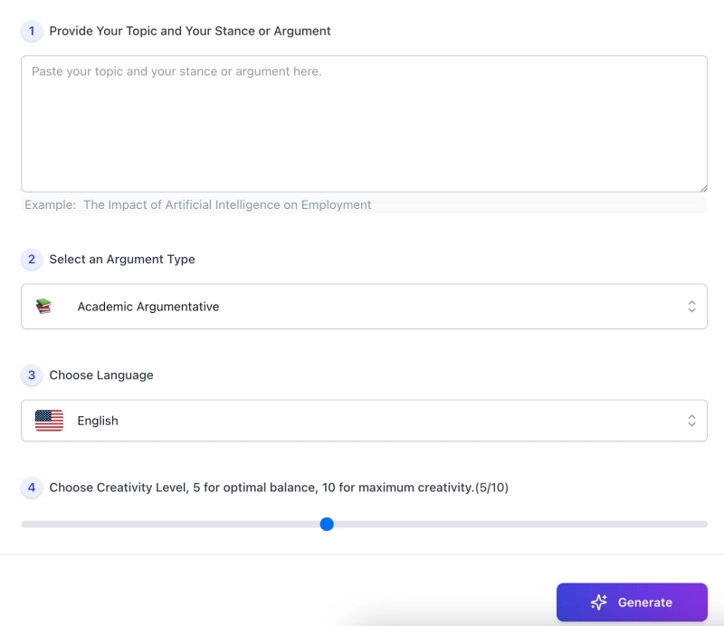 screenshot of AI Thesis Statement Generator interface