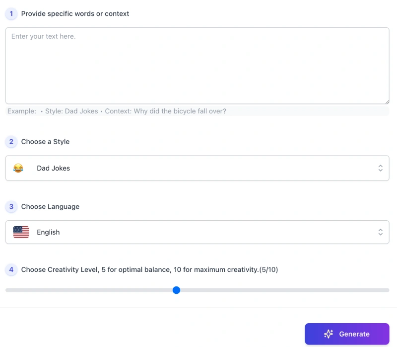 screenshot of ai joke generator interface