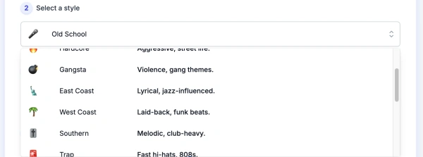 AI Rap Lyrics Generator Style List