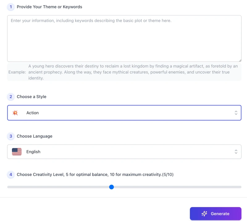 screenshot of AI Script Generator interface
