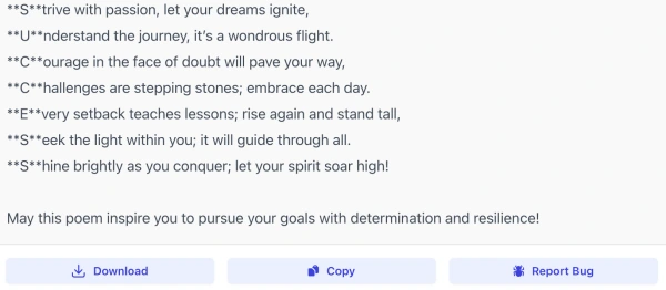 report bug of AI Acrostic Poem Generator interface ( screenshot )