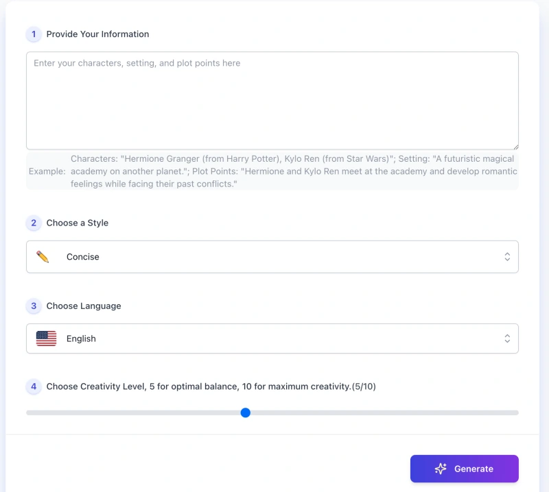 screenshot of AI Fanfic Maker interface