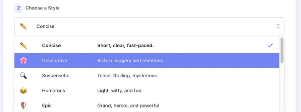 screenshot of AI Fanfic Maker style list interface