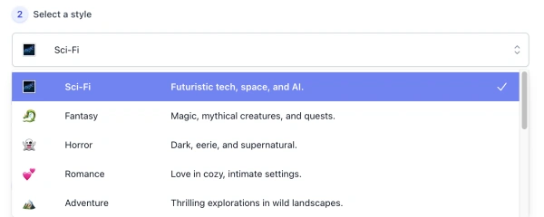 style list of AI Scene Generator interface ( screenshot)