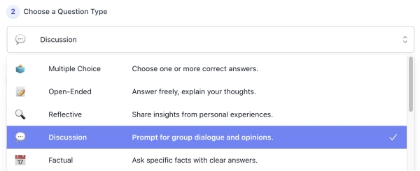question types of AI Question Generator interface ( screenshot )