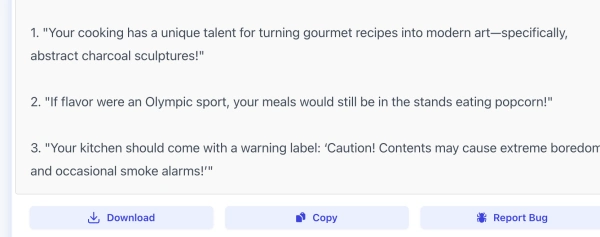 screenshot of AI Insult Generator Report Bug interface