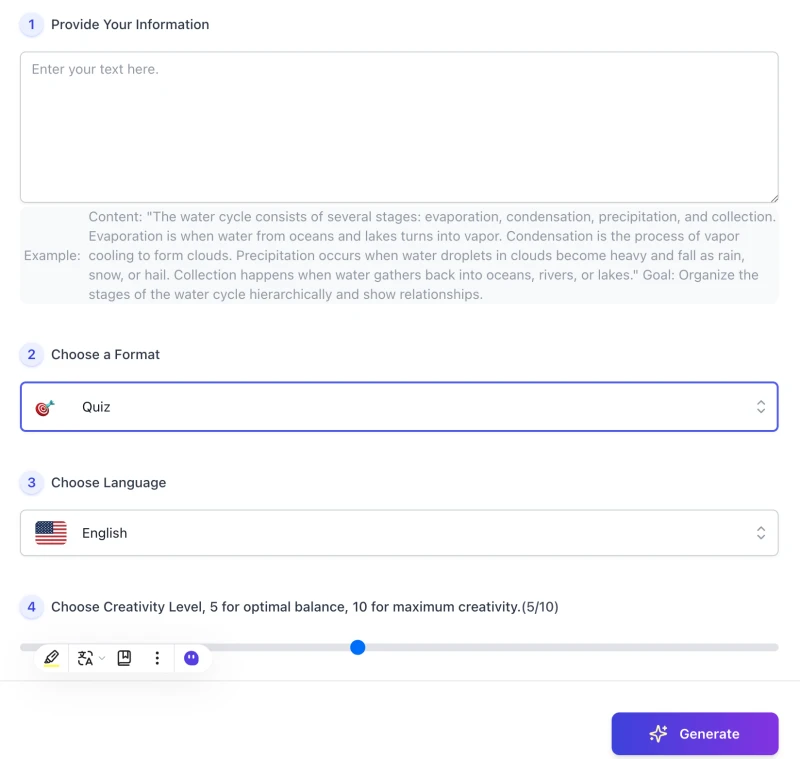 screenshot of AI Study Guide Generator interface