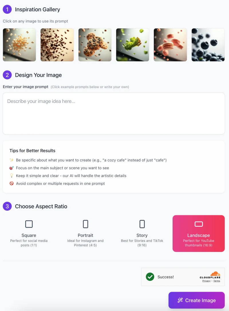 screenshot of AI HyperMotion Food Image Generator interface