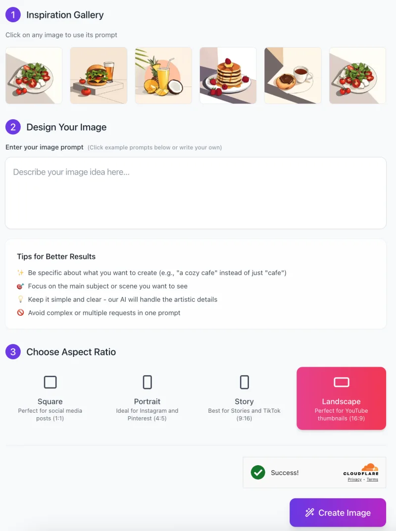 screenshot of AI Modern Food Art Creator interface