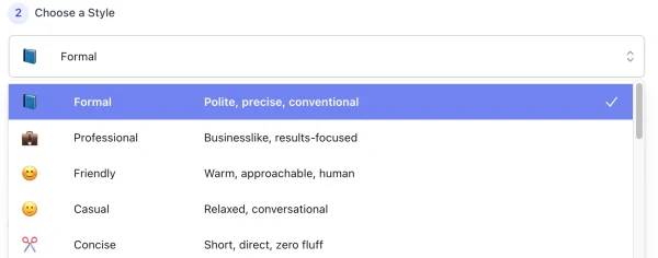 style list of AI Introduction Generator interface