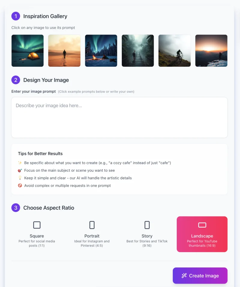 screenshot of AI Wilderness Adventure Photo Creator interface